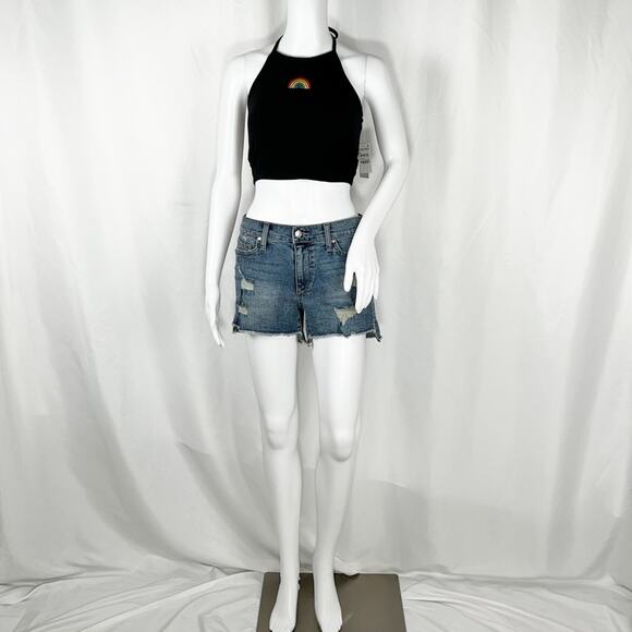 Joes Jeans Leandra Wash Rips Frayed Raw Hem Hi-Lo Side Vent Jean Shorts Sz27 NWT - Picture 3 of 11